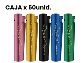 Encendedor metalizado redondo decorado